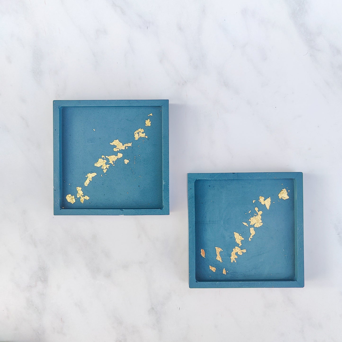 Teal With Gold Leaf Square Jesmonite Coasters Set Of 2