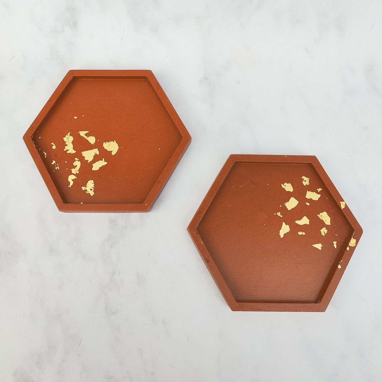 Terracotta Gold Leaf Hexagon Jesmonite Coaster Set Of Two