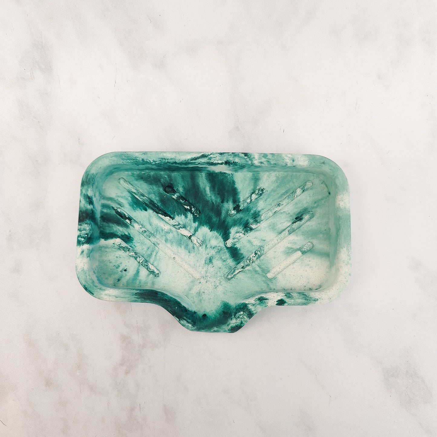 Forest Green Swirl Jesmonite Soap Dish With Lip