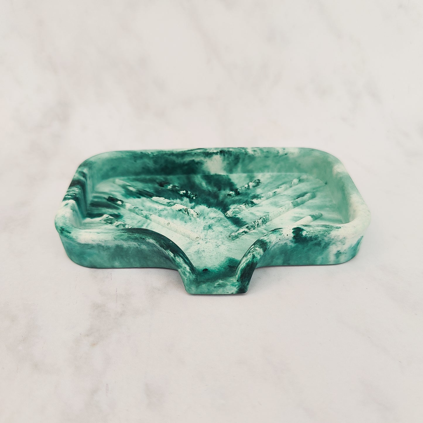 Forest Green Swirl Jesmonite Soap Dish With Lip