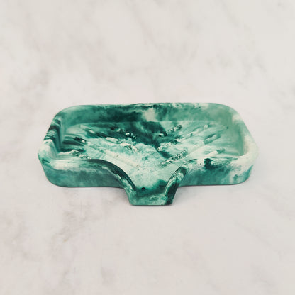 Forest Green Swirl Jesmonite Soap Dish With Lip