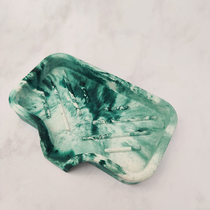 Forest Green Swirl Jesmonite Soap Dish With Lip