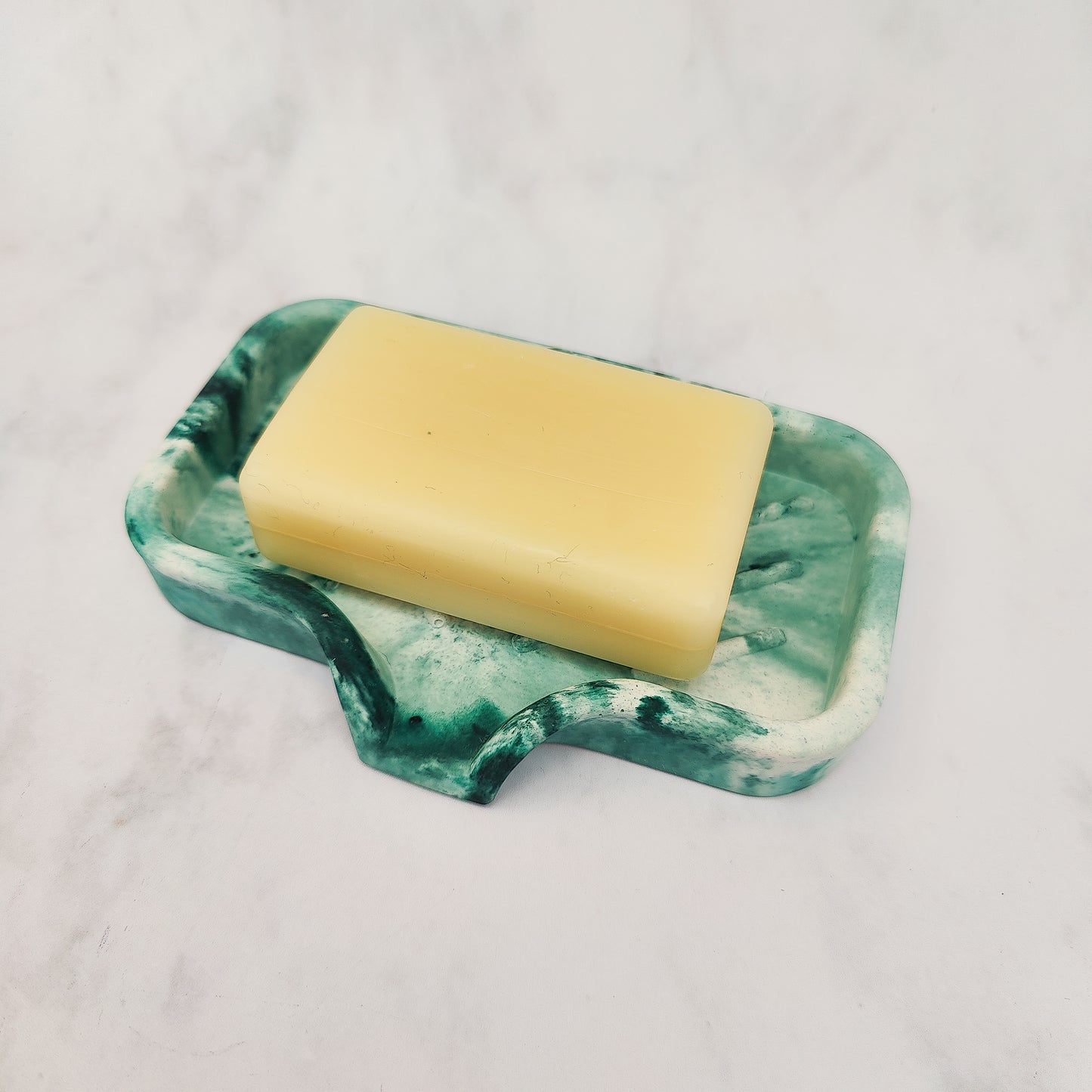 Forest Green Swirl Jesmonite Soap Dish With Lip