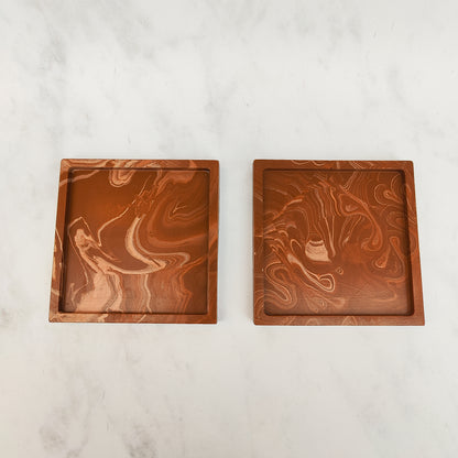 Terracotta Swirl Jesmonite Square Coasters Set Of Two
