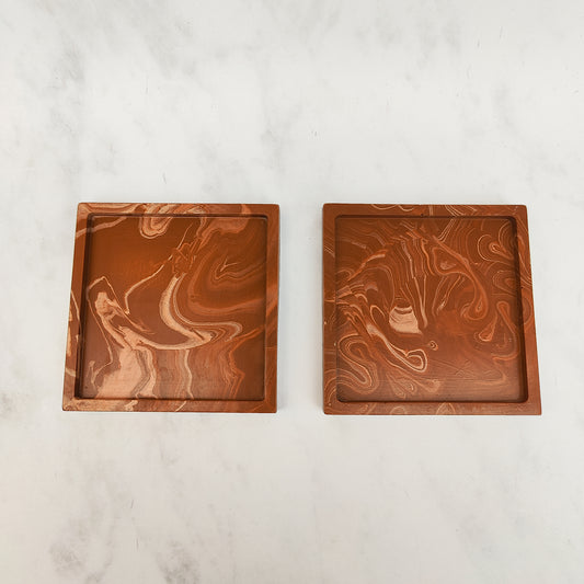 Terracotta Swirl Jesmonite Square Coasters Set Of Two