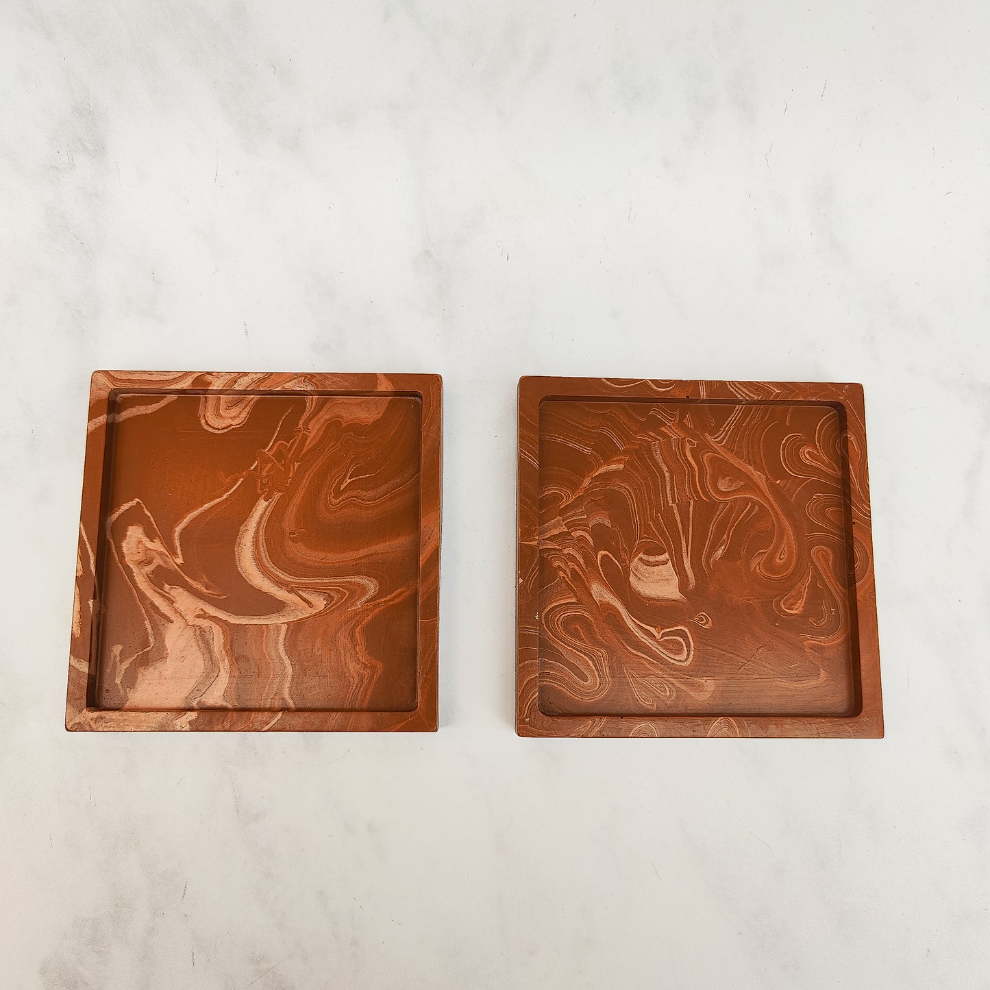 Terracotta Swirl Jesmonite Square Coasters Set Of Two