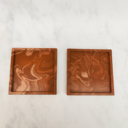 Terracotta Swirl Jesmonite Square Coasters Set Of Two