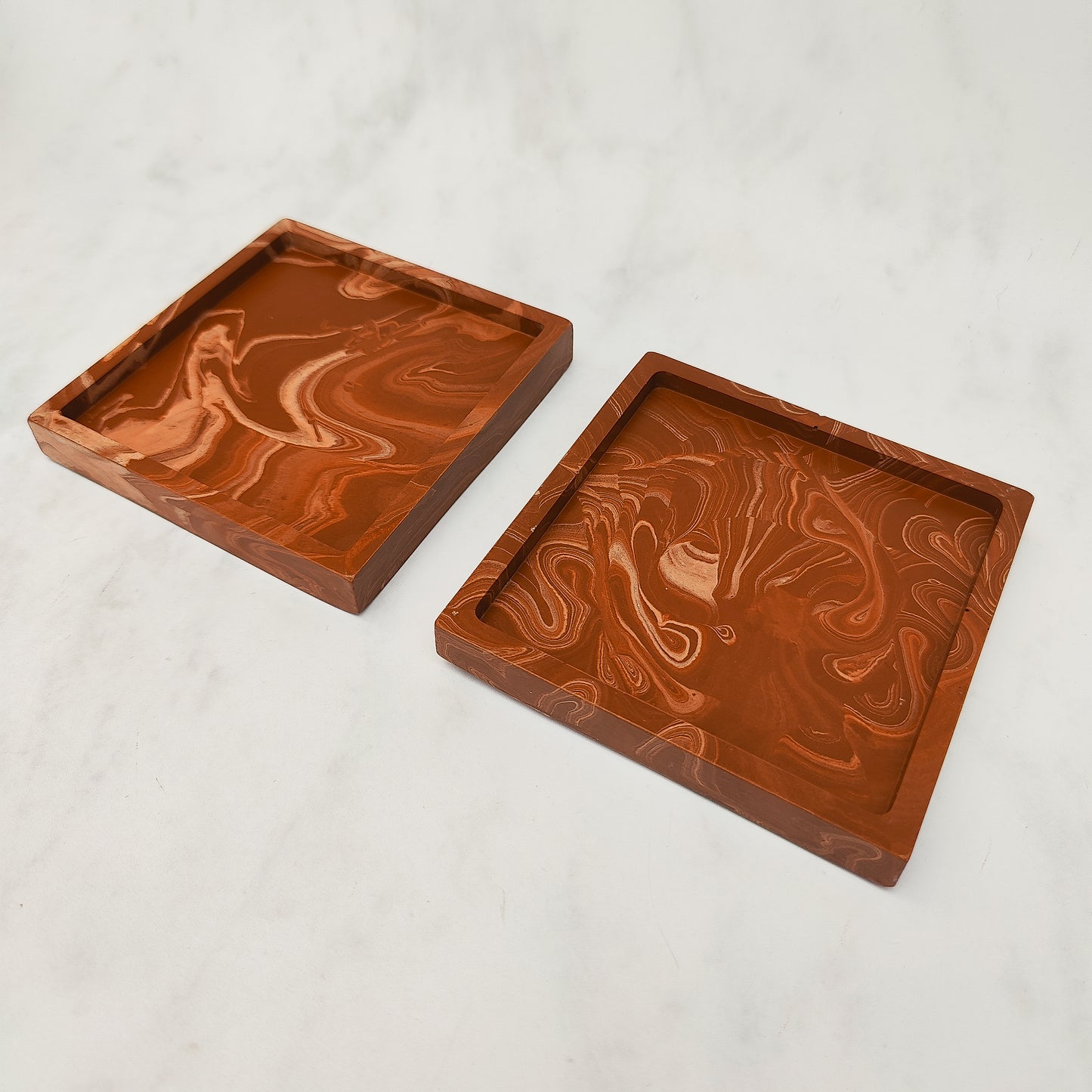 Terracotta Swirl Jesmonite Square Coasters Set Of Two