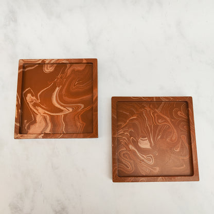 Terracotta Swirl Jesmonite Square Coasters Set Of Two