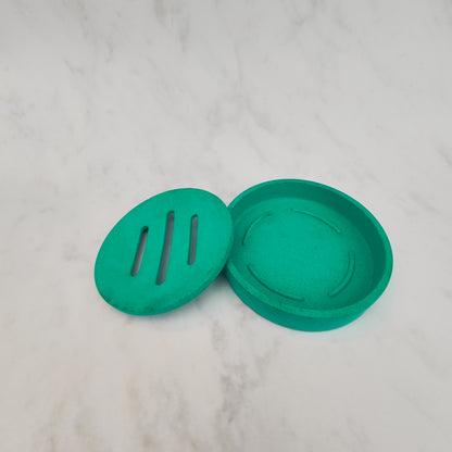 Aqua Round Jesmonite Soap Dish With Tray