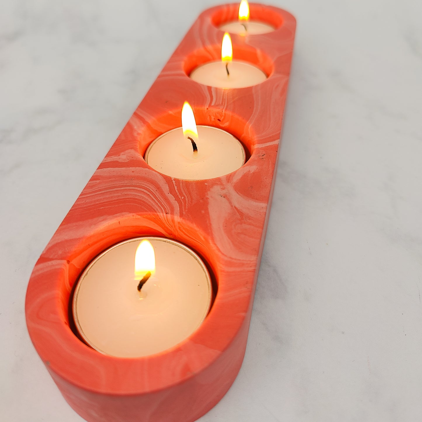 Coral Marble Jesmonite Tealight Holder