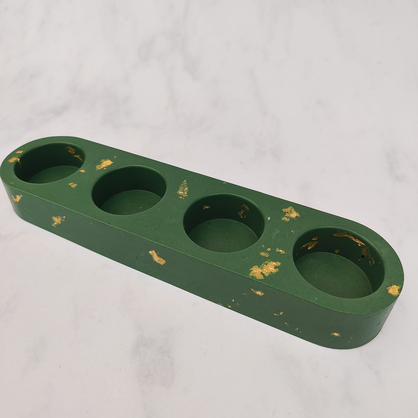Green And Gold Leaf Jesmonite Tealight Holder