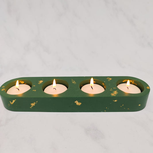 Green And Gold Leaf Jesmonite Tealight Holder
