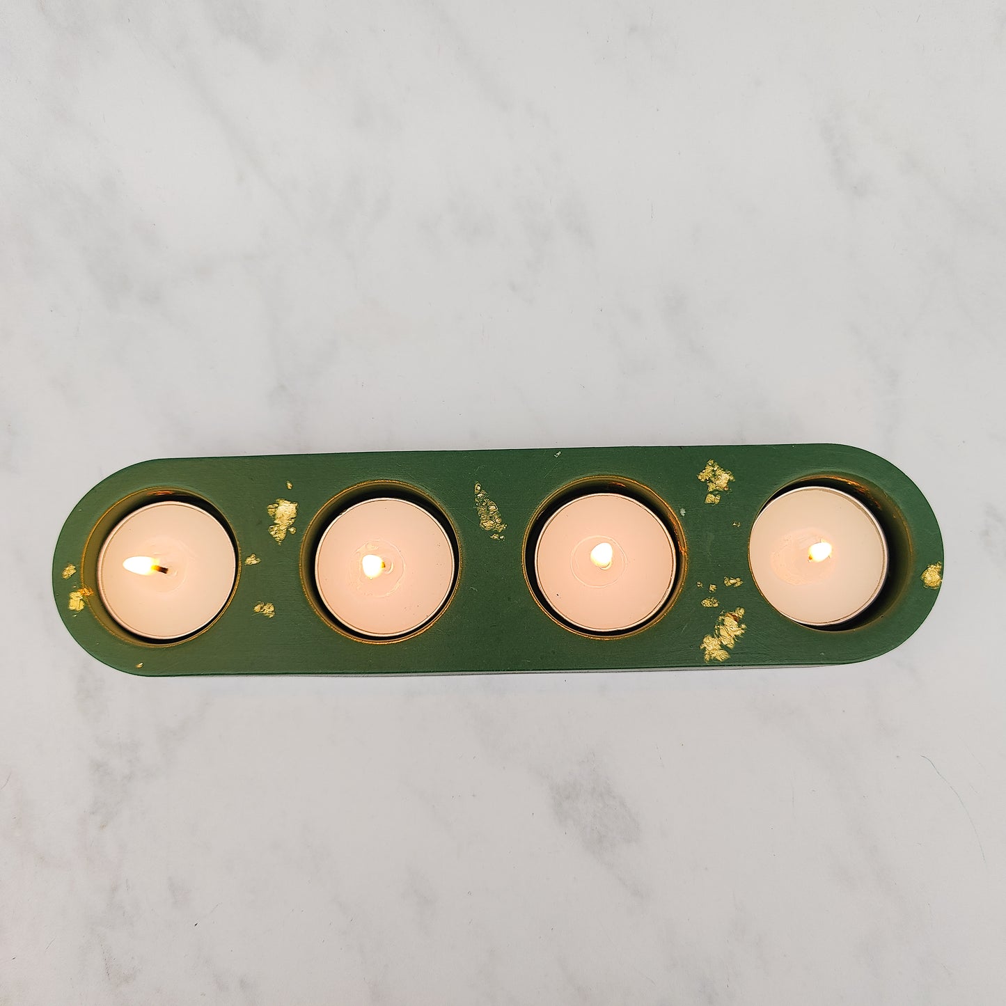 Green And Gold Leaf Jesmonite Tealight Holder
