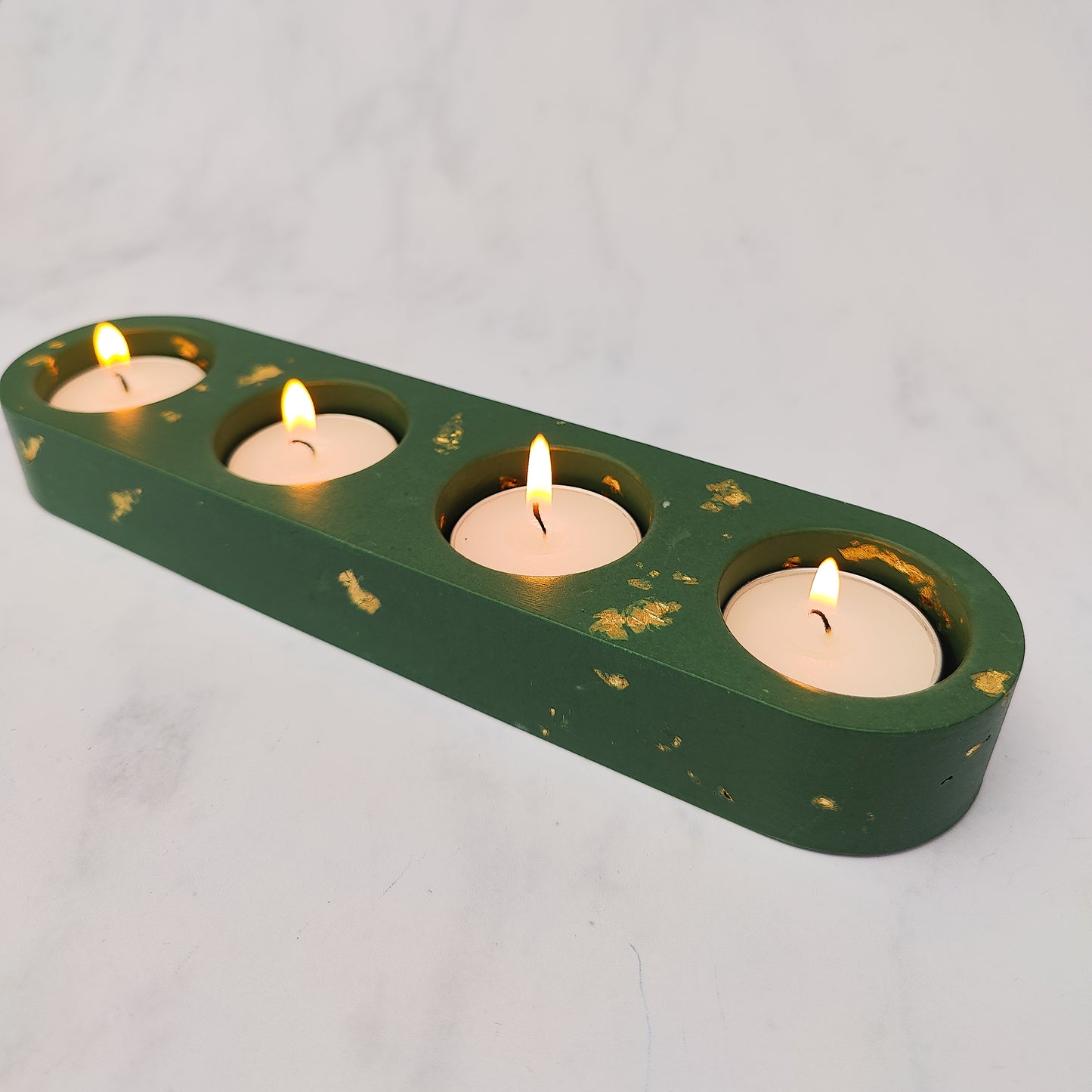 Green And Gold Leaf Jesmonite Tealight Holder