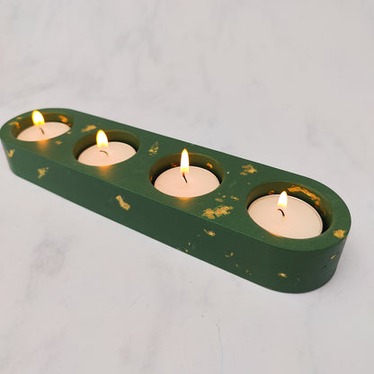 Green And Gold Leaf Jesmonite Tealight Holder