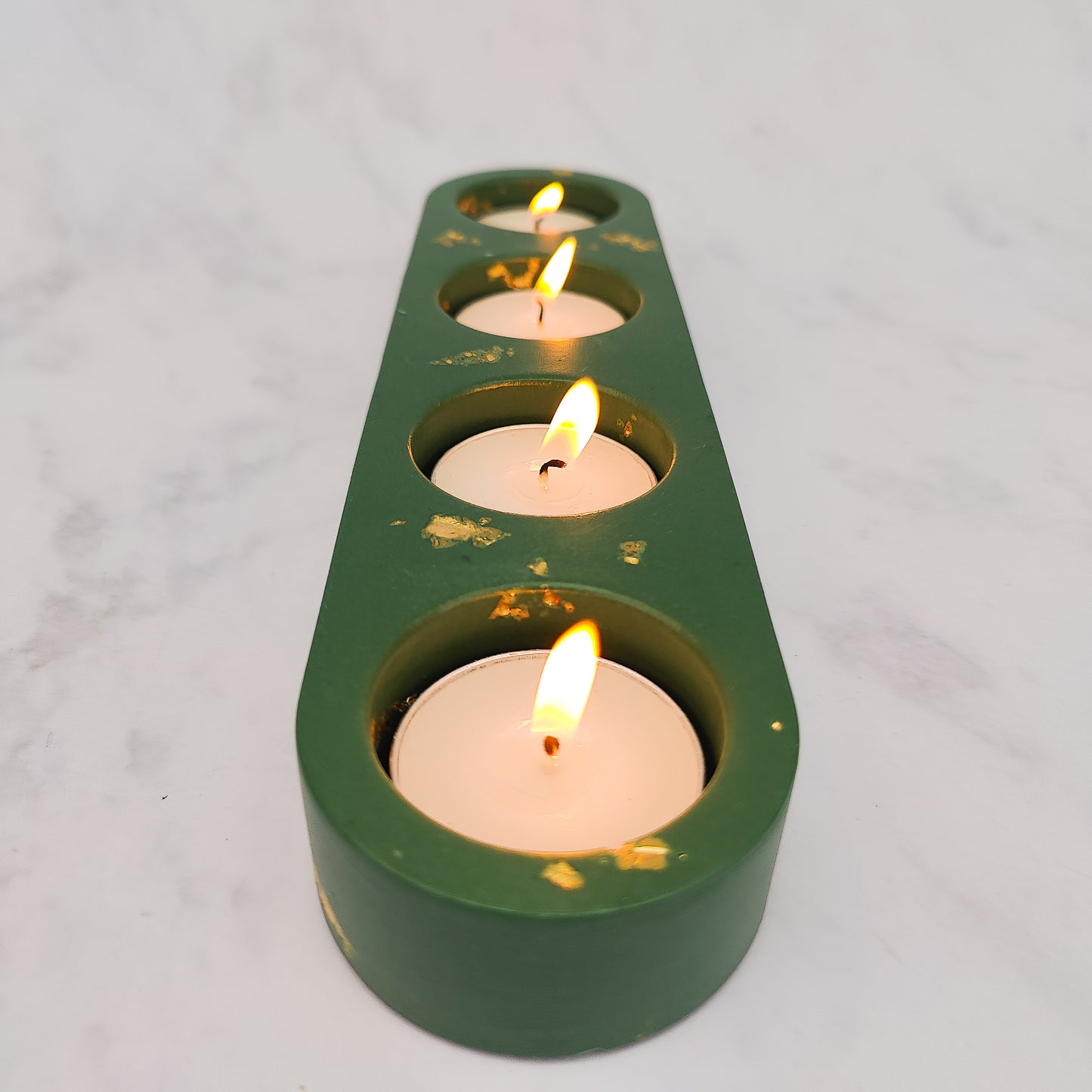 Green And Gold Leaf Jesmonite Tealight Holder