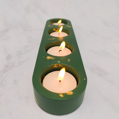 Green And Gold Leaf Jesmonite Tealight Holder