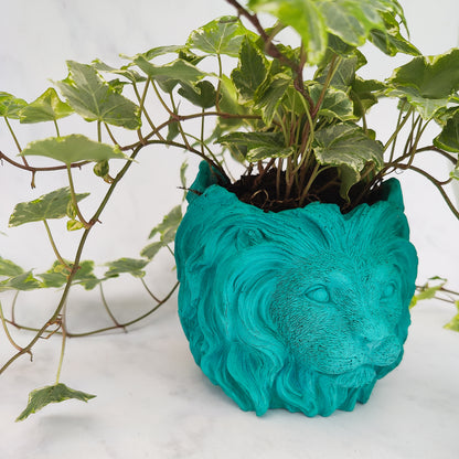 Aqua Jesmonite Lion Head Plant Pot