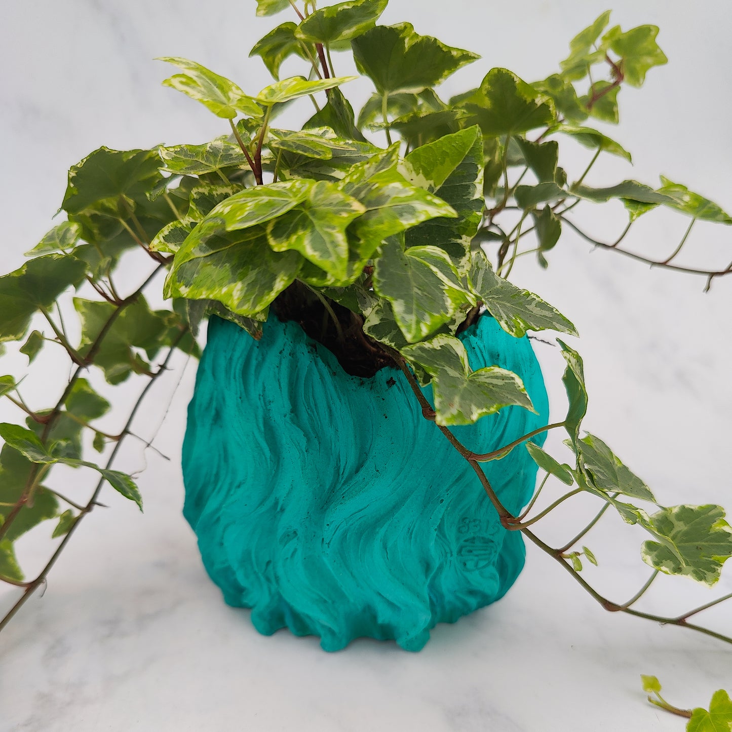 Aqua Jesmonite Lion Head Plant Pot