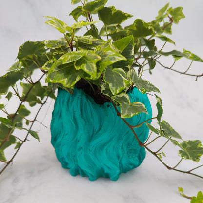 Aqua Jesmonite Lion Head Plant Pot