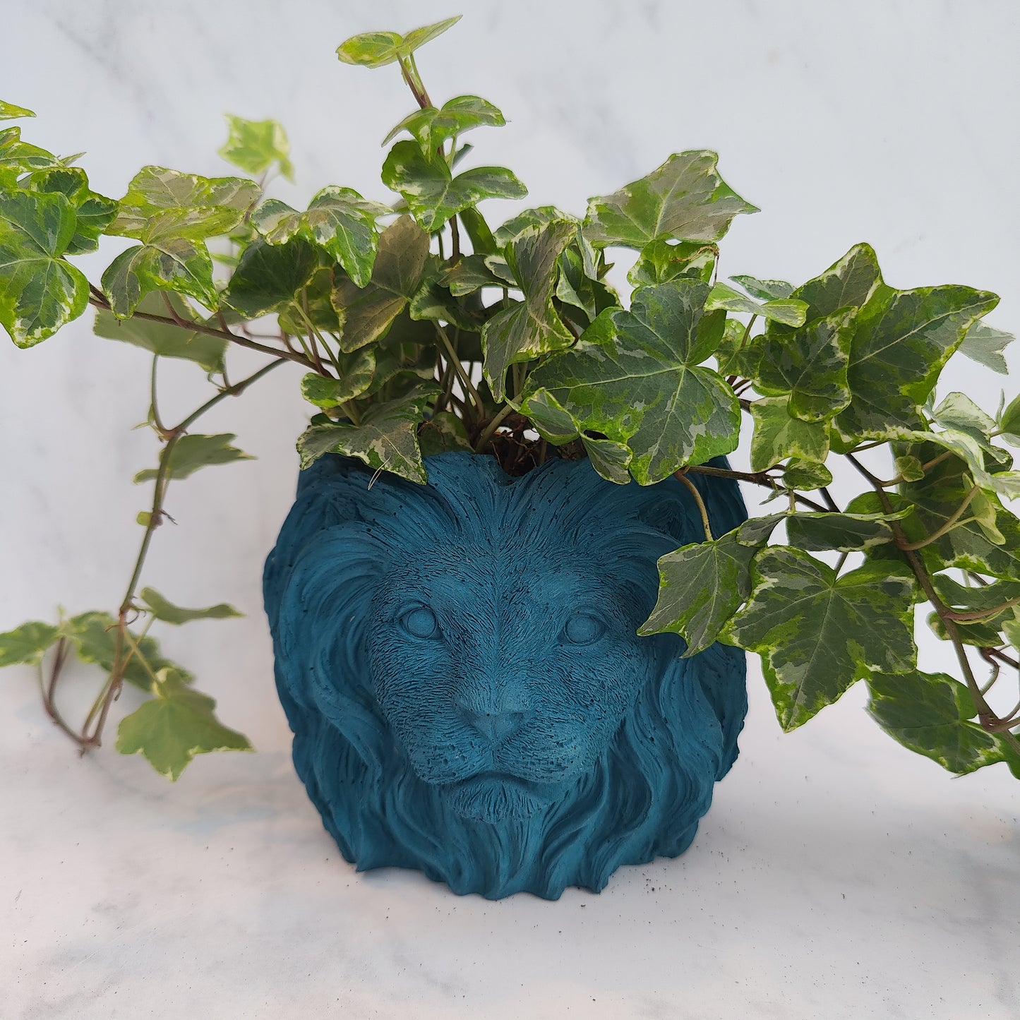 Teal Jesmonite Lion Head Plant Pot