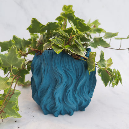 Teal Jesmonite Lion Head Plant Pot