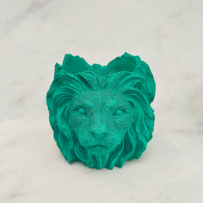 Aqua Jesmonite Lion Head Plant Pot