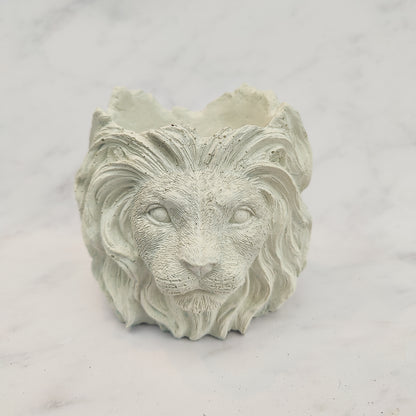 White Jesmonite Lion Head Plant Pot
