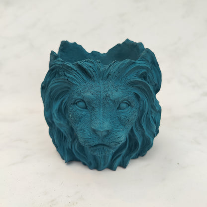 Teal Jesmonite Lion Head Plant Pot