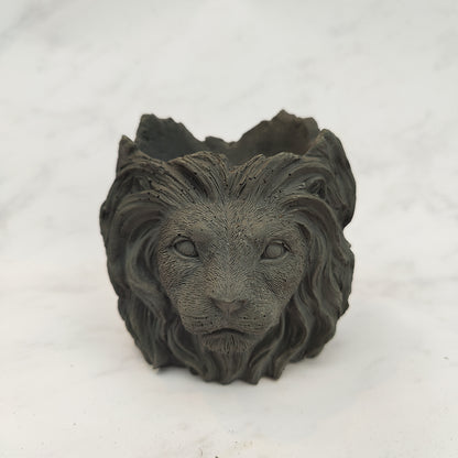Charcoal Jesmonite Lion Head Plant Pot