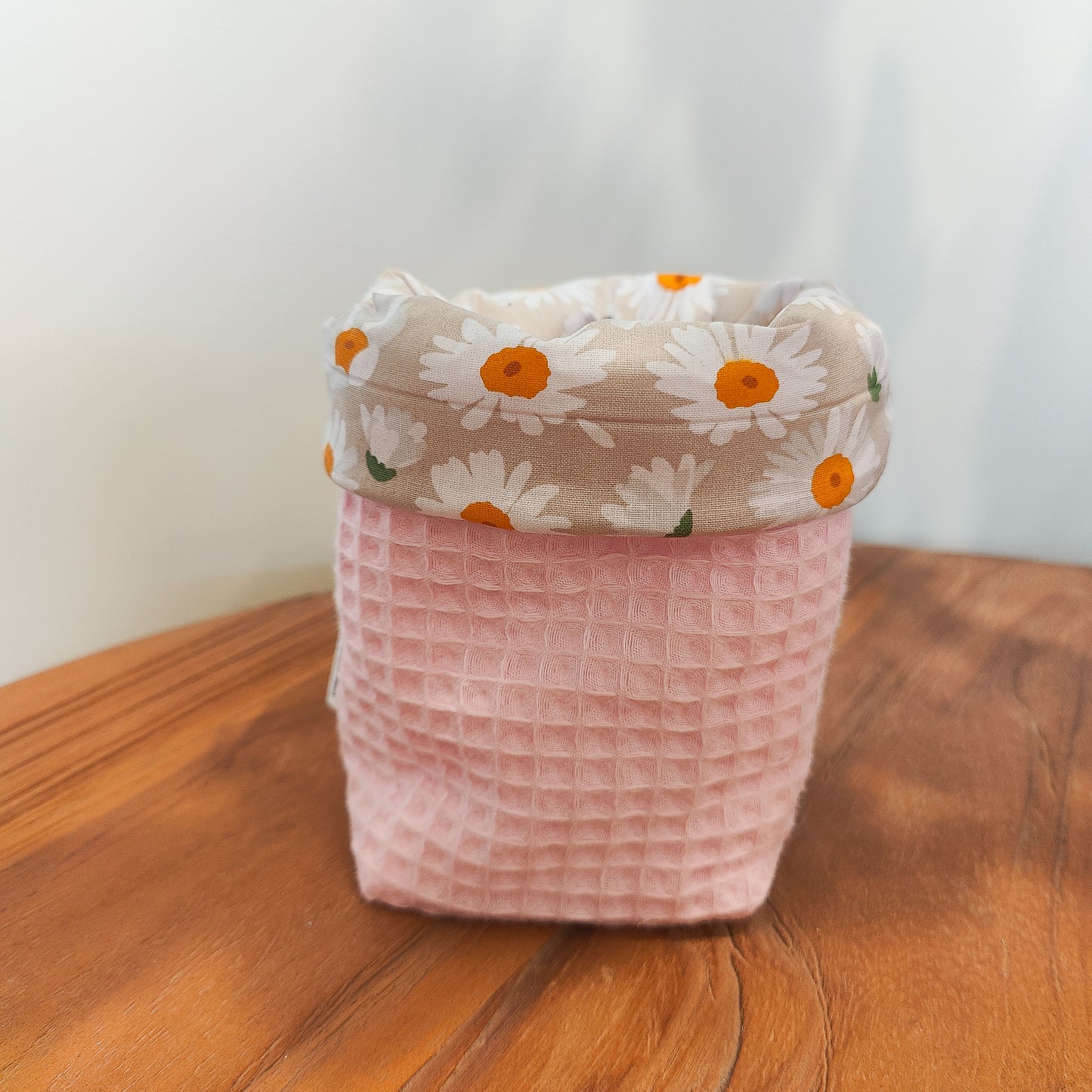 Handmade waffle cotton storage basket with daisy flower print lining
