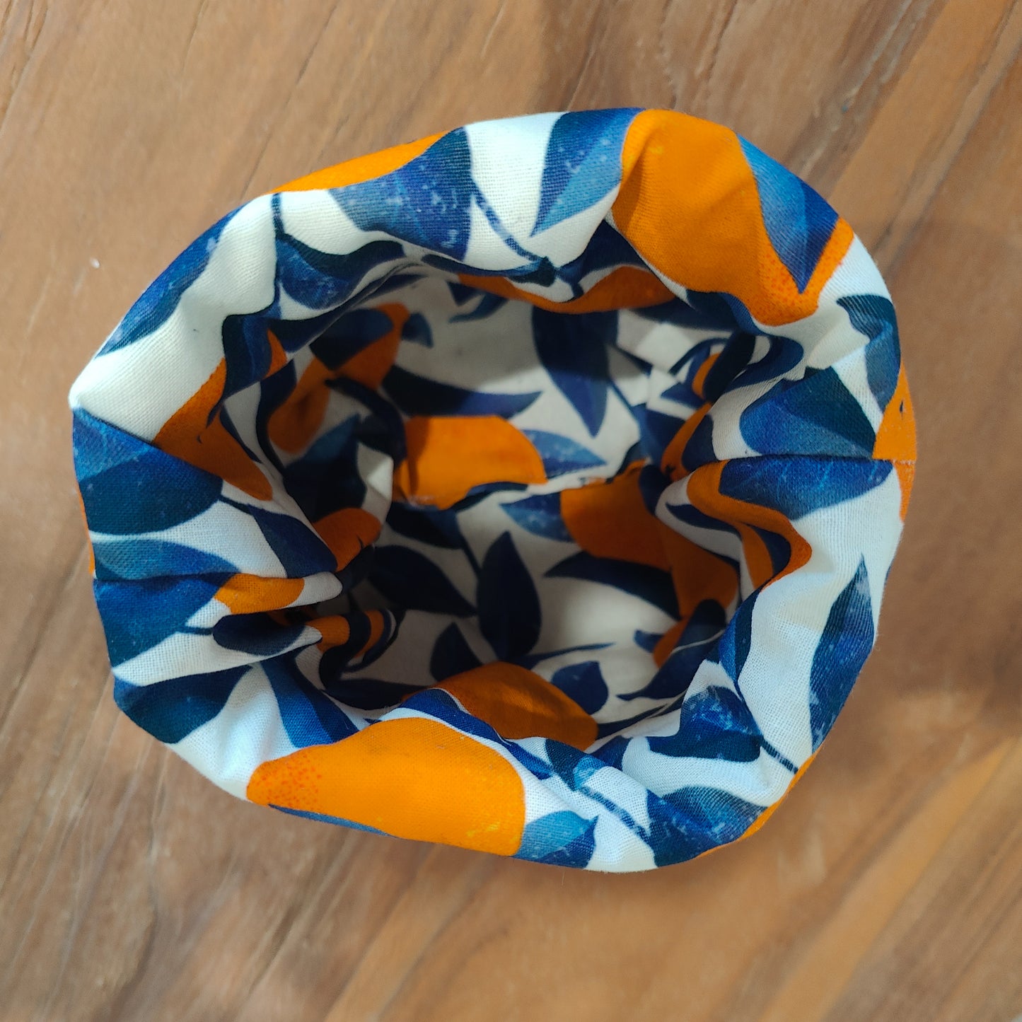 Handmade waffle cotton storage basket with oranges print lining