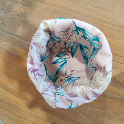 Handmade waffle cotton fabric storage basket with pink tropical print lining