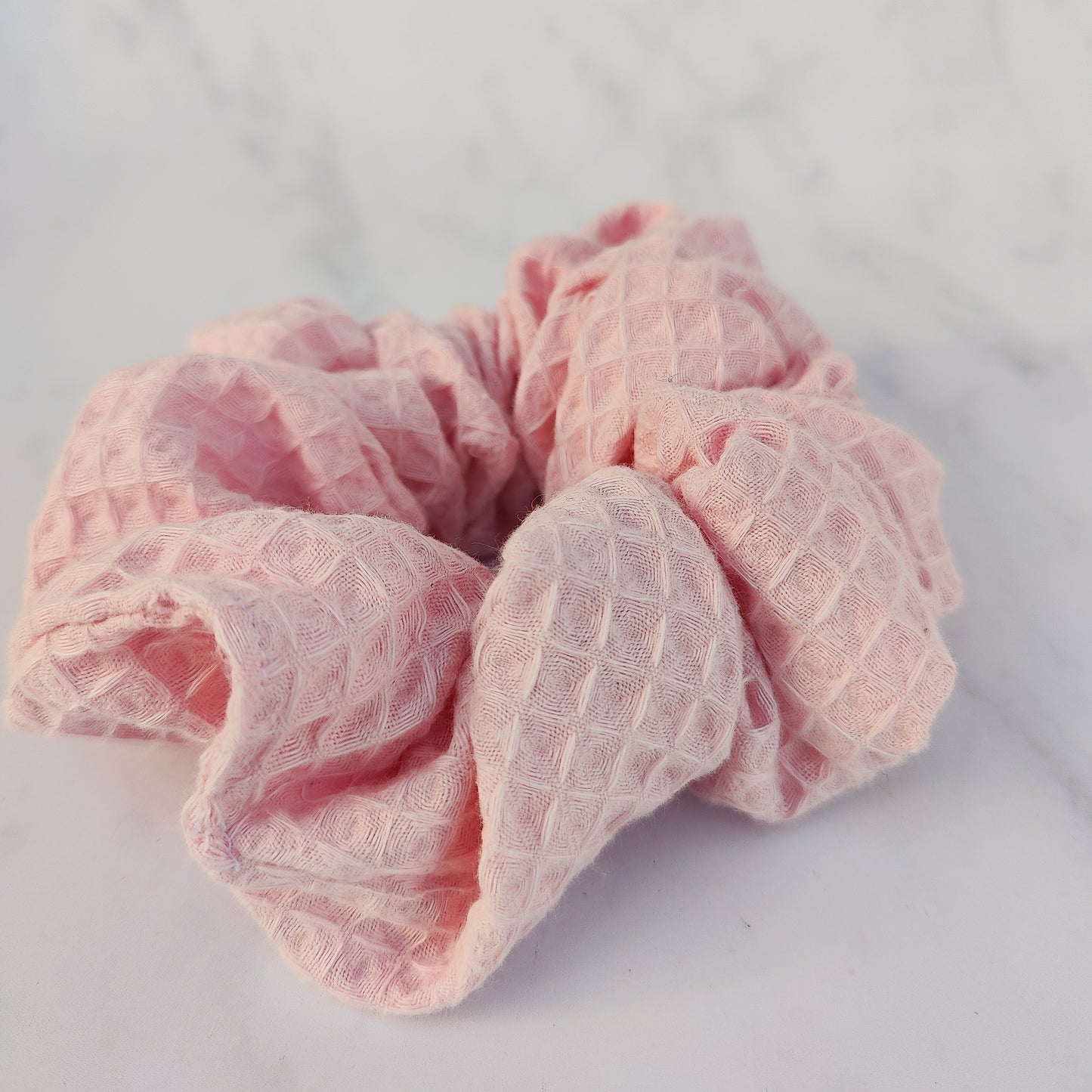 Handmade Pink Cotton Waffle Large Scrunchie Hair Tie