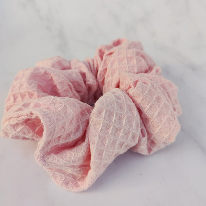 Handmade Pink Cotton Waffle Large Scrunchie Hair Tie
