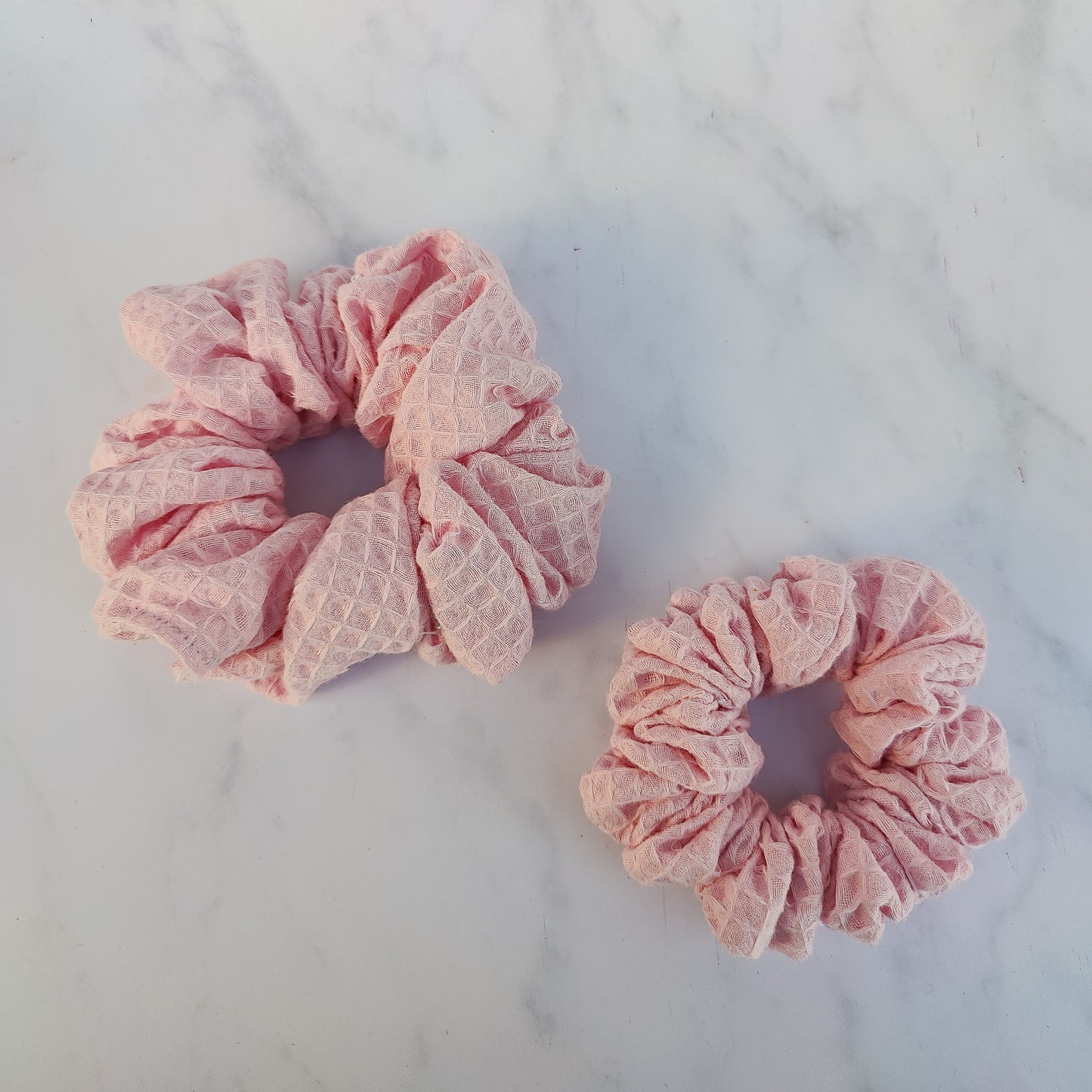 Handmade Pink Cotton Waffle Scrunchie Hair Tie Regular