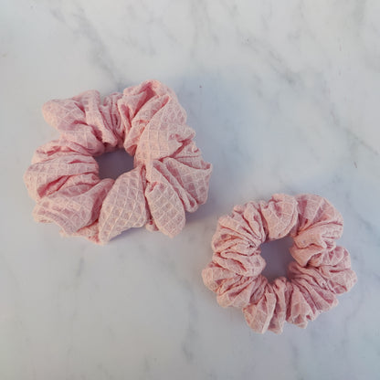 Handmade Pink Cotton Waffle Scrunchie Hair Tie Regular