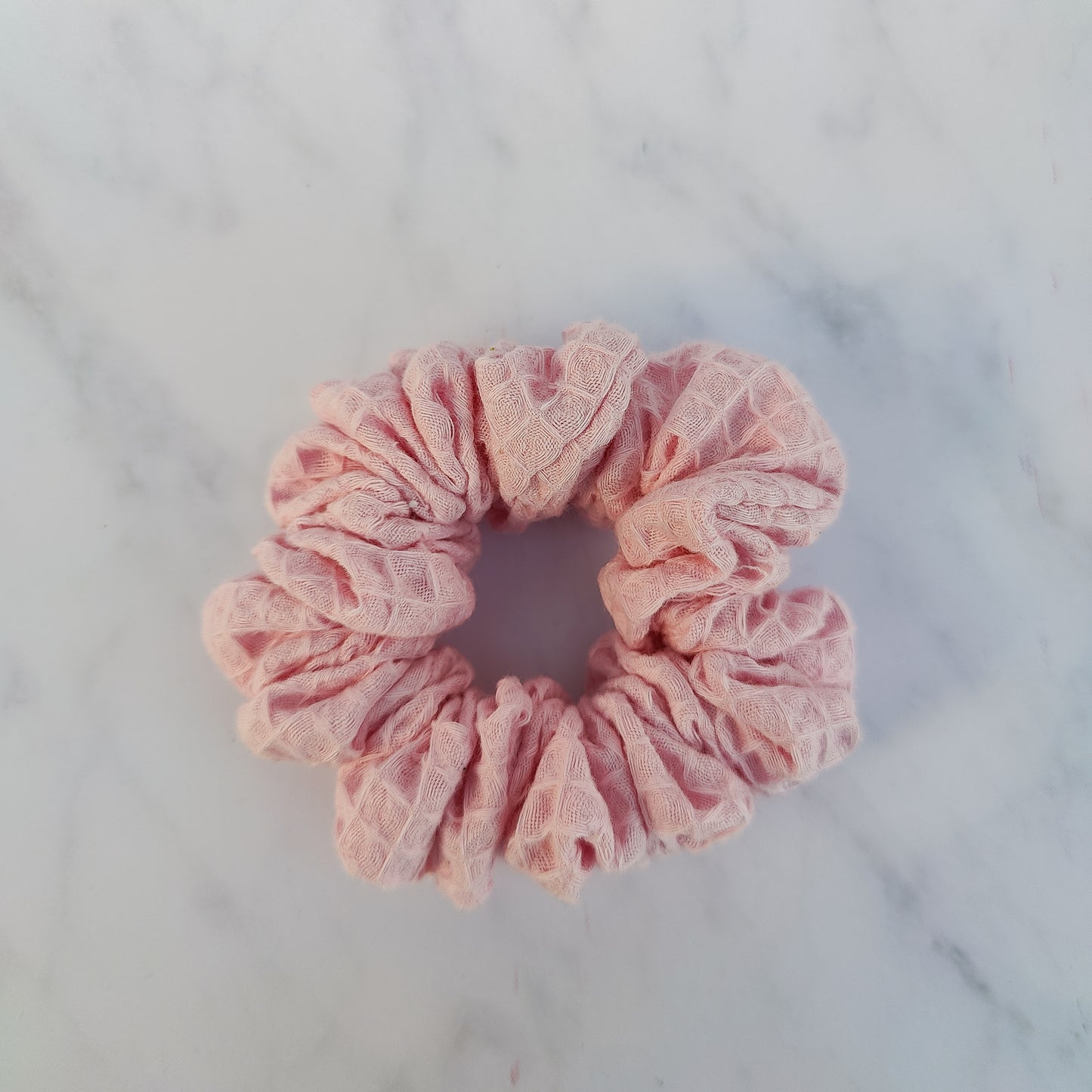 Handmade Pink Cotton Waffle Scrunchie Hair Tie Regular