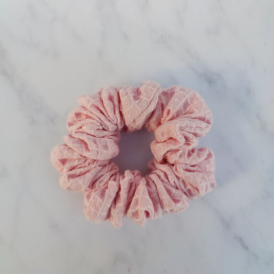 Handmade Pink Cotton Waffle Scrunchie Hair Tie Regular