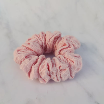 Handmade Pink Cotton Waffle Scrunchie Hair Tie Regular