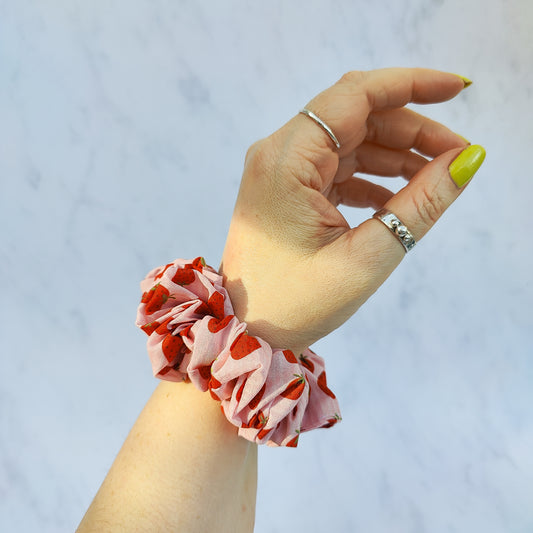 Handmade Strawberry Print Cotton Scrunchie Regular