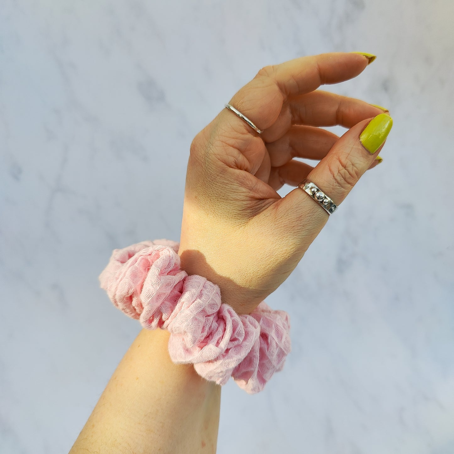 Handmade Pink Cotton Waffle Scrunchie Hair Tie Regular