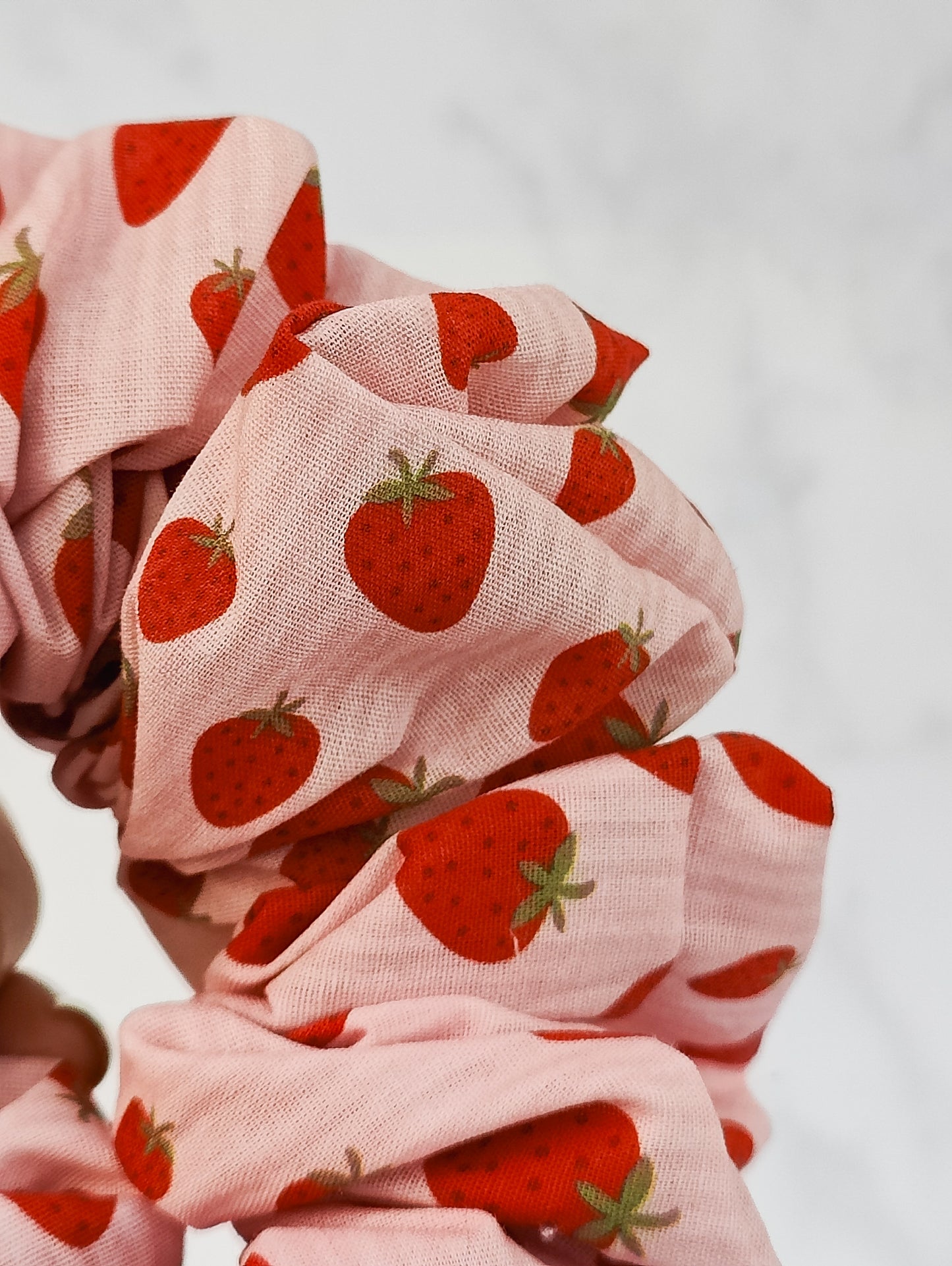 Handmade Strawberry Print Cotton Scrunchie Regular