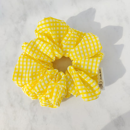 Handmade Yellow Gingham Hair Scrunchie Large