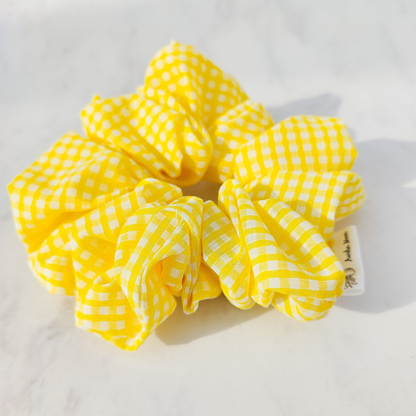 Handmade Yellow Gingham Hair Scrunchie Large