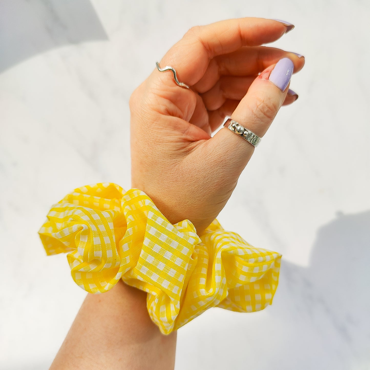 Handmade Yellow Gingham Hair Scrunchie Large