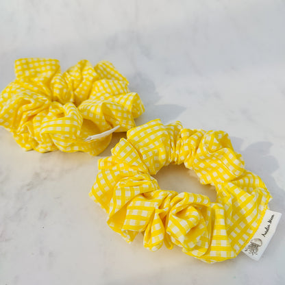 Yellow gingham scrunchie handmade soft fabric check hair tie