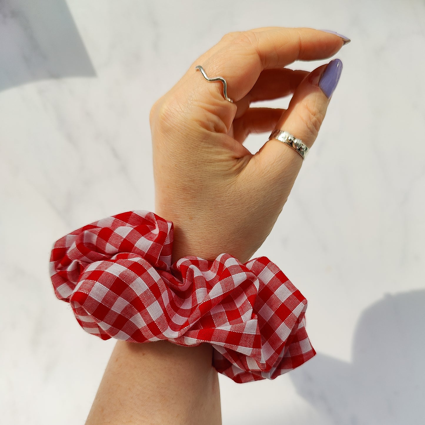Handmade Red Gingham Hair Scrunchie Large