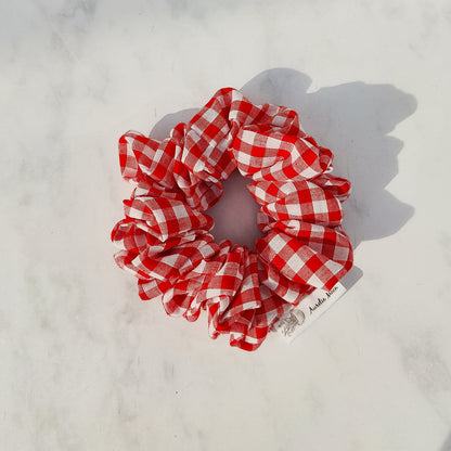 Handmade Red Gingham Hair Scrunchie Regular